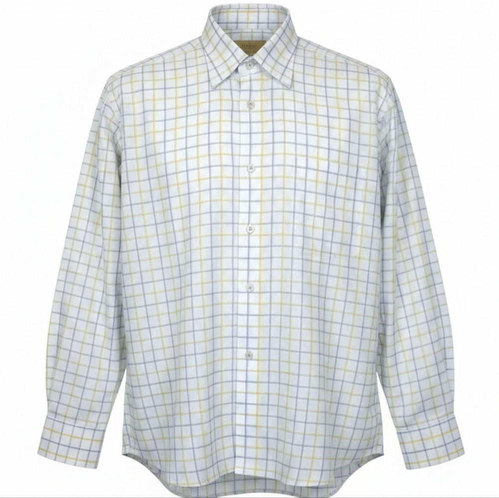 Robert Talbott Caramel Blue/Yellow Striped Button Down Shirt Mens XL